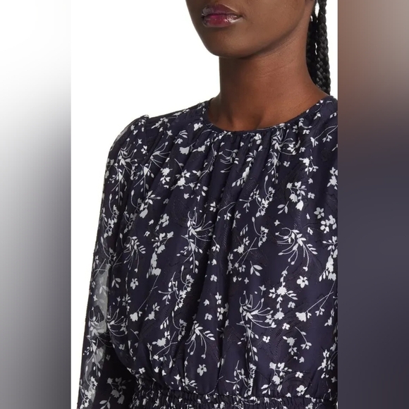 Lulu's Navy Blue Floral Chiffon Smocked Ruffle Too Cute Long Sleeve Mini Dress - Picture 5 of 16